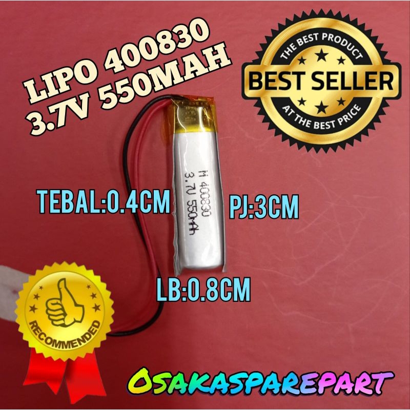 Baterai LiPo Lithium-ion Polymer 400830 3,7V 550mAh