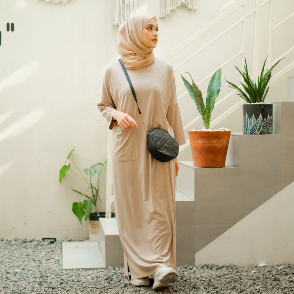 Baju Dress Gamis Kaos Dingin Casual Kekinian Terbaru Bahan Cotton Combat
