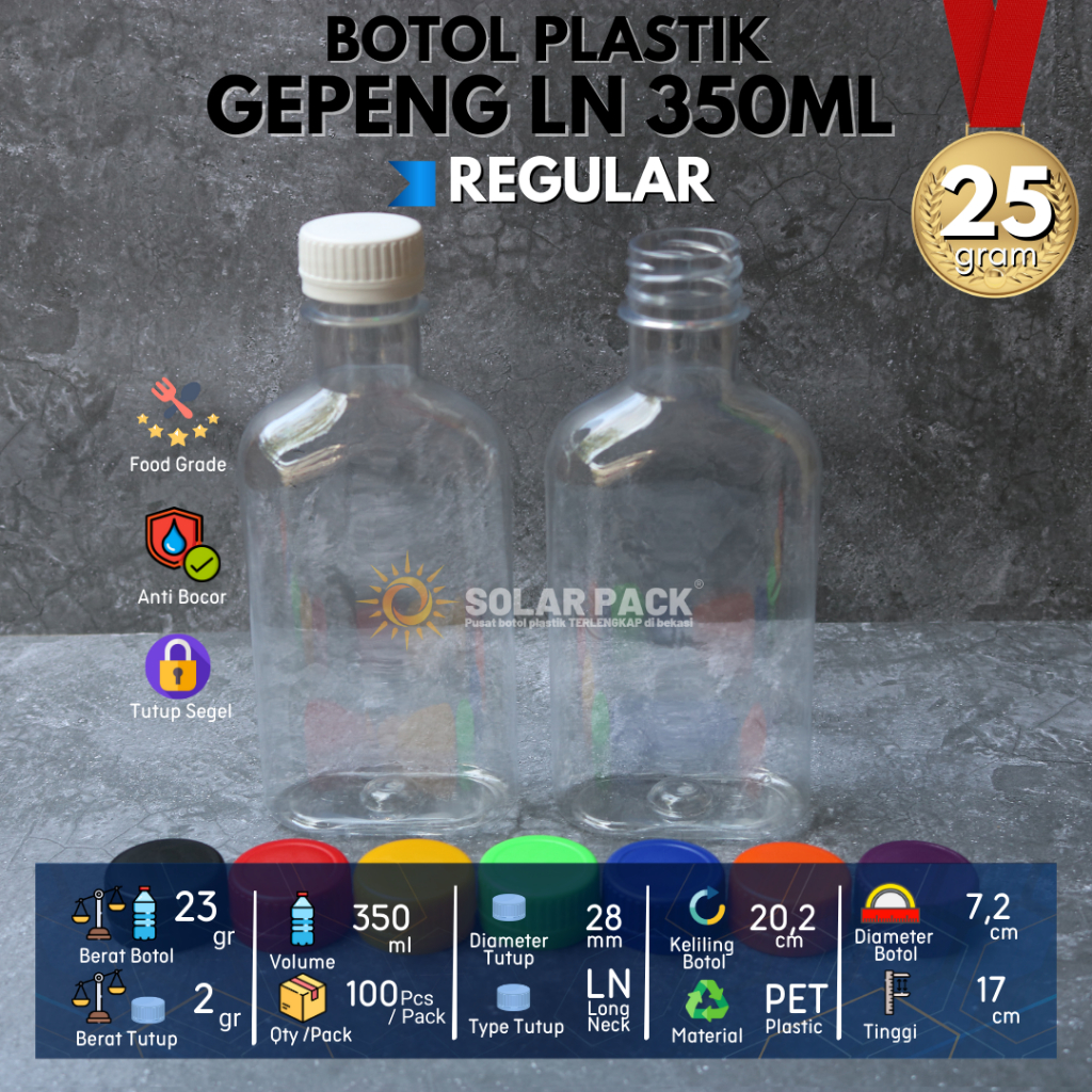 Botol plastik PET 300ml gepeng minuman jus susu kopi tutup LN warna warni