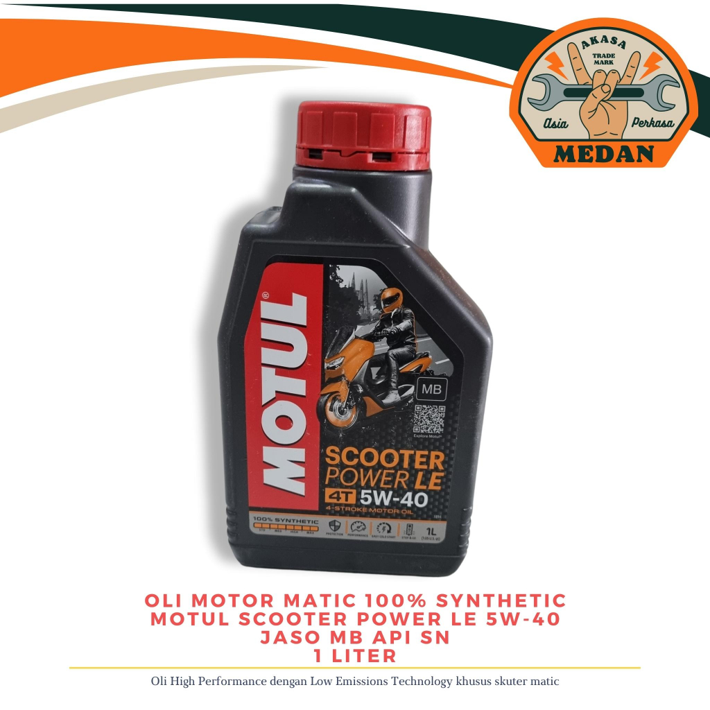 Oli Motul Scooter Power LE 5W-40 100% Synthetic JASO MB API SN 1 Liter