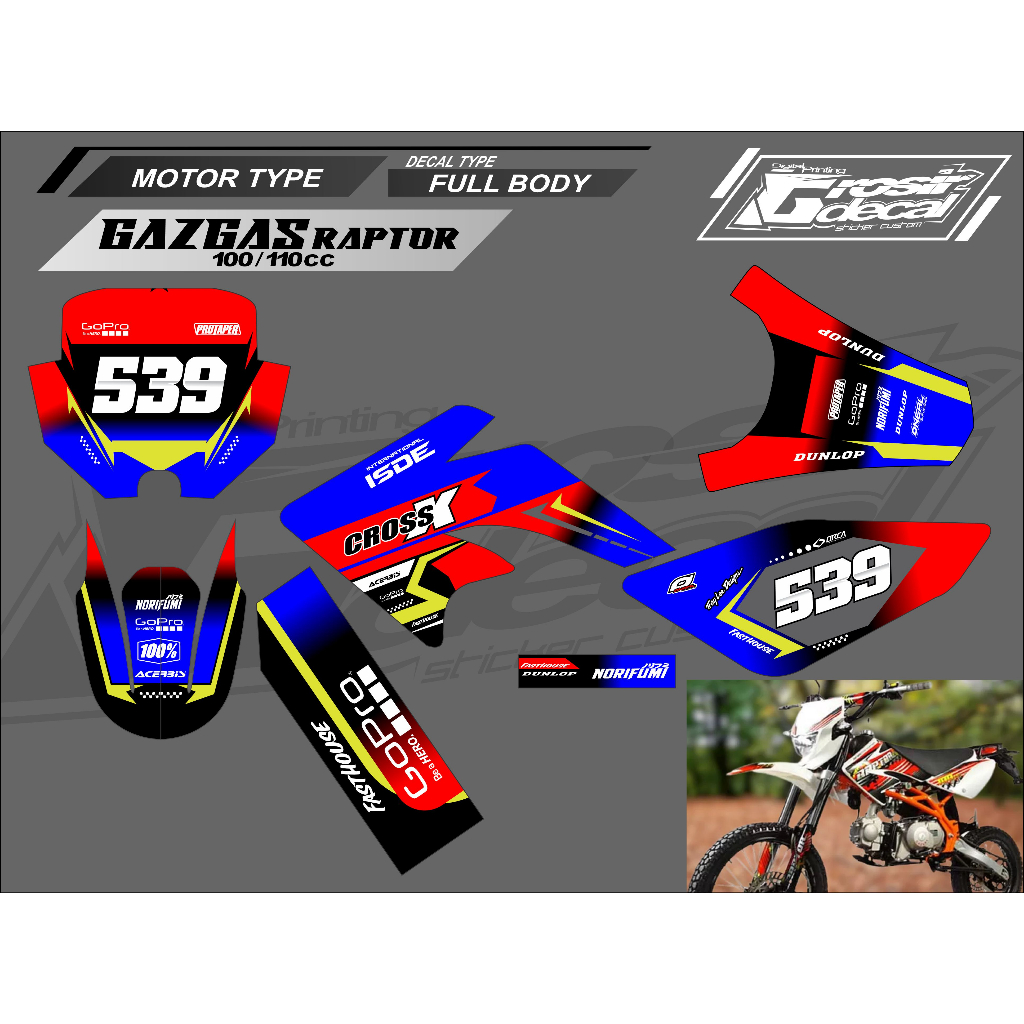 Decal Mini trail Gazgas Raptor 100cc / 110cc / 125cc Full body Free Custom