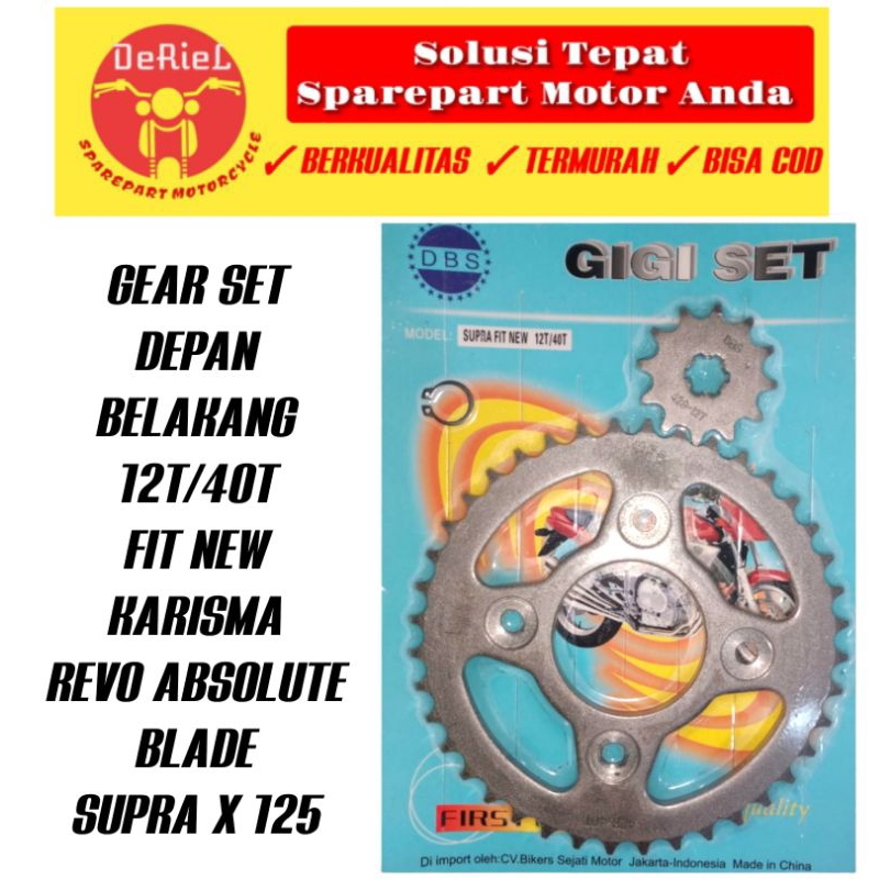 GEAR GIR SET DEPAN BELAKANG 12T / 40T REVO ABSOLUTE BLADE KARISMA SUPRA X 125 SUPRA FIT NEW