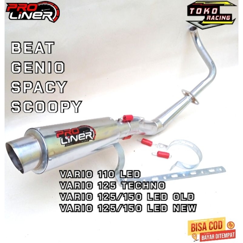 KNALPOT RACING PRO LINER FULL CHROME ALL TYPE BEAT,GENIO,SPACY,SCOOPY,VARIO 110 LED,VARIO 125 TECHNO