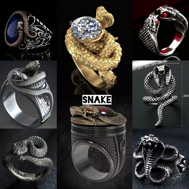 Cincin pria tengkorak punk ular style men ring snake series