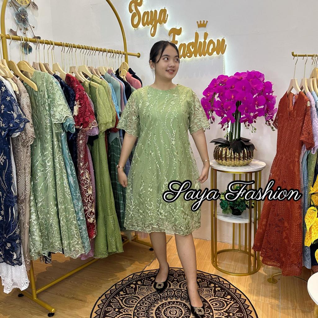 Dress Tile Bordir Sage Standar-Jumbo Premium Midi Dress Pesta Gaun Premium 5310-12