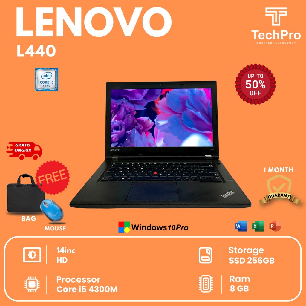 Orignal Laptop Lenovo Thinkpad L440 i5 GEN 4th (RAM 8GB 256GB SSD) Layar 14" EWAH LAPTOP SECOND BERG