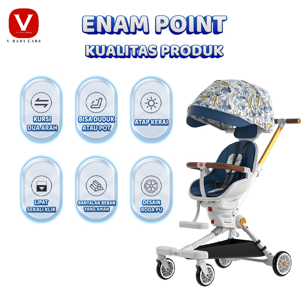 LoonaaStore - V-BABYCARE Magic Stroller Baby 2-way Travel Lightweight Foldable Baby Stroller kursi