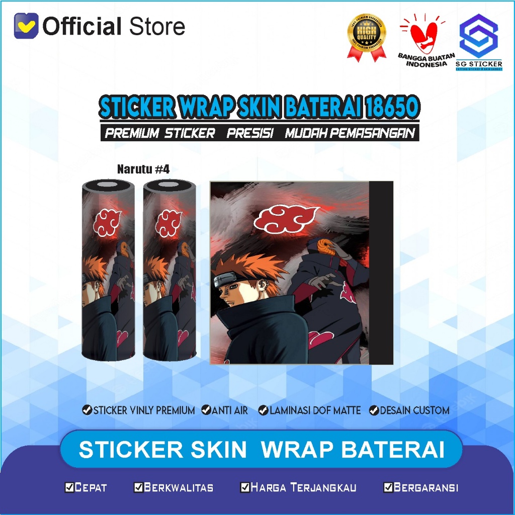 Pelindung Baterai - Wrap Skin Baterai 18650 Motif Anime Naruto Original - Stiker Wrap Baterai Untuk 