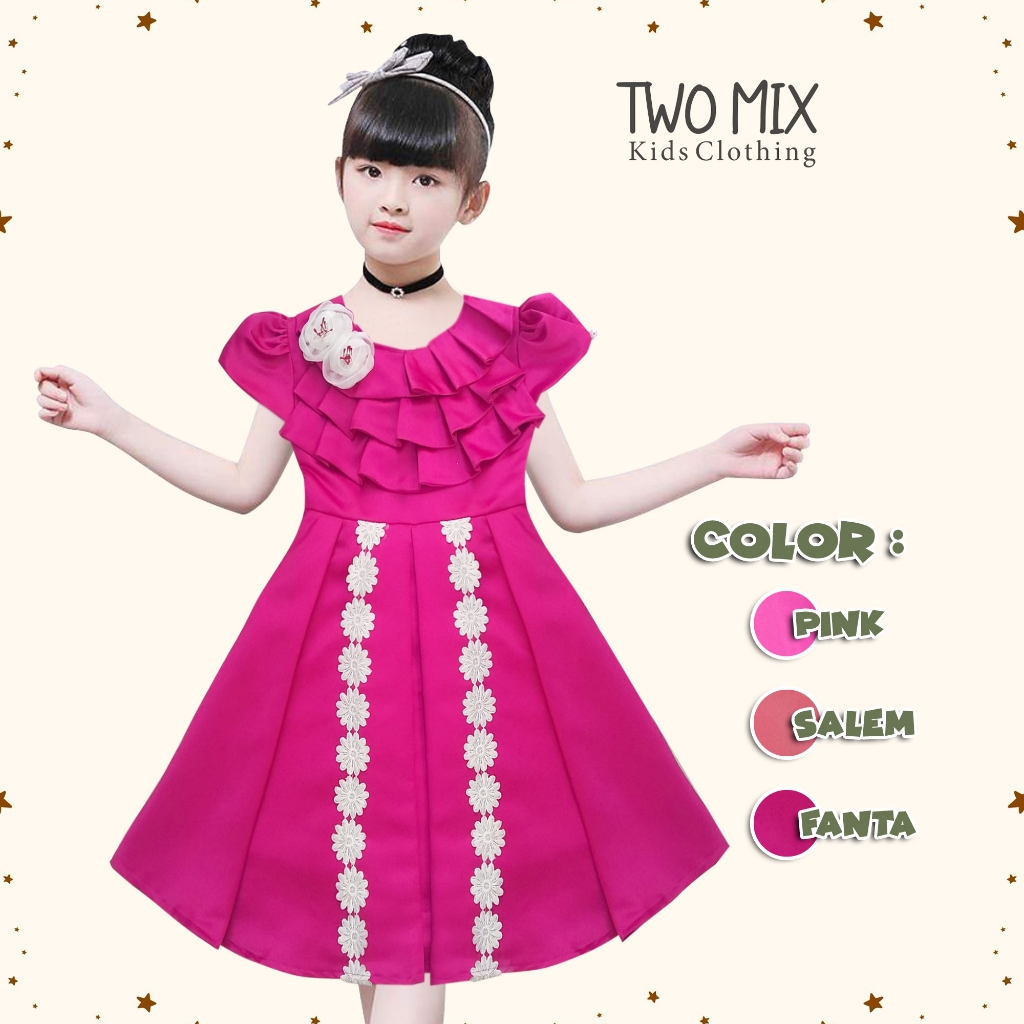 Two Mix - Baju Dress Anak Perempuan Pesta Lebaran Ramadan 2025 Satin 1-12 Tahun Y887