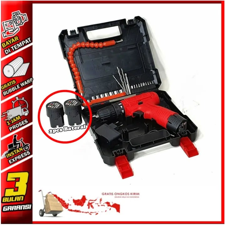 HDT Mesin Bor Cordless 12 Volt Bor Listrik Cordless Drill 10mm 2 Batrey Mesin Bor Cas Batre 10mm Ful