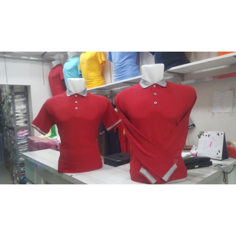 KAOS kerah polo premium merah k.abu merk 607 pratama