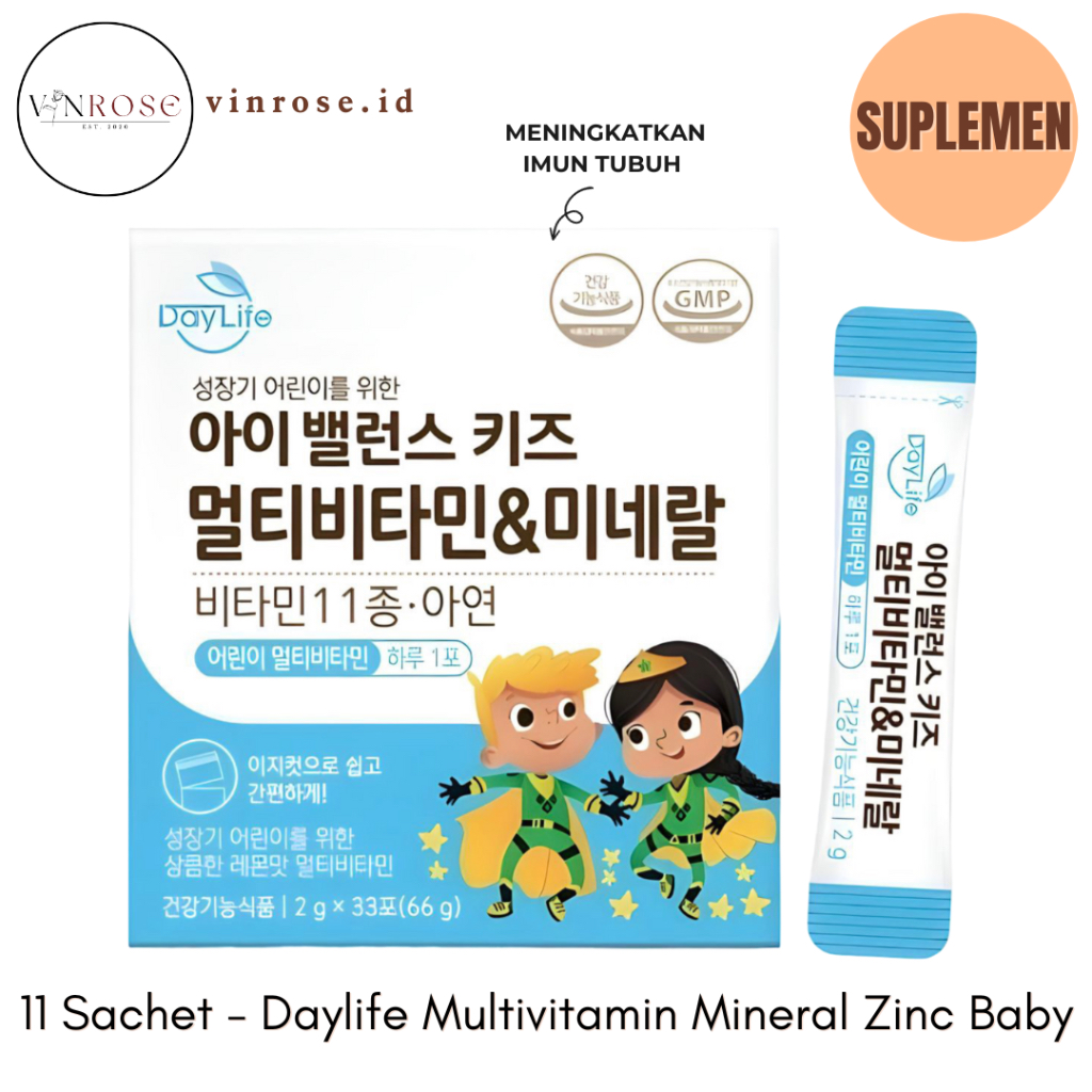 [11 Sachet] Daylife Multivitamin Mineral Zinc Anak Vitamin Korea / Vitamin Anak
