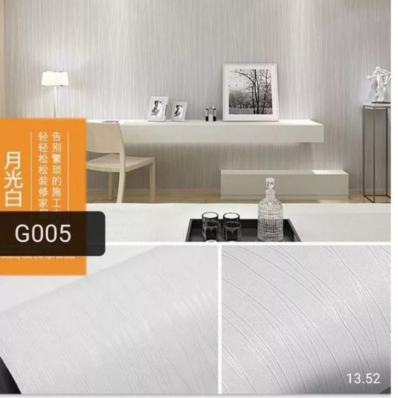 Wallpaper Sticker Dinding Putih Polos Bertekstur Garis Salur Elegan Modern Premium Kekinian PVC Full