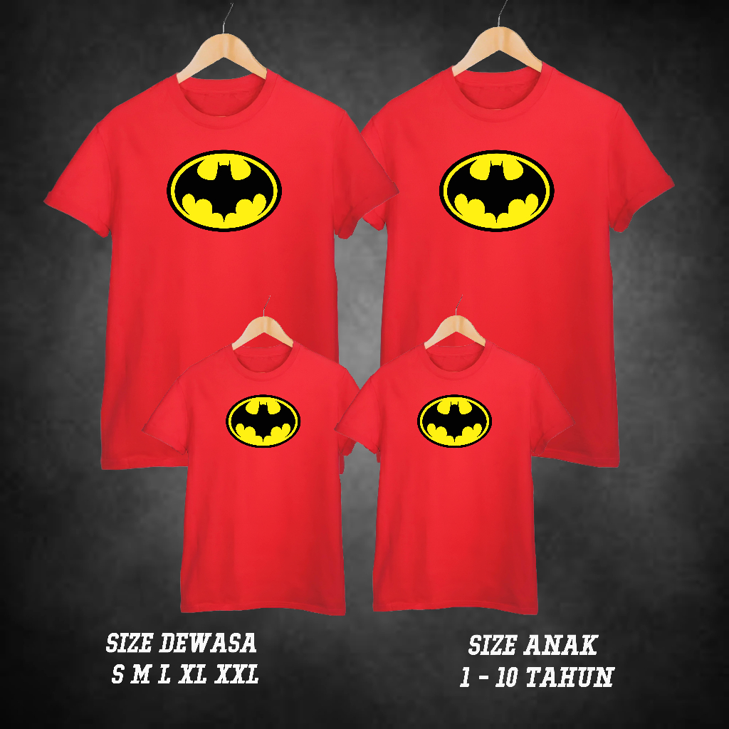 C28 KAOS BATMANN / KAOS SUPERHERO / Baju Kaos COUPLE FAMILY / BAJU COUPLE KELUARGA IBU AYAH DAN ANAK