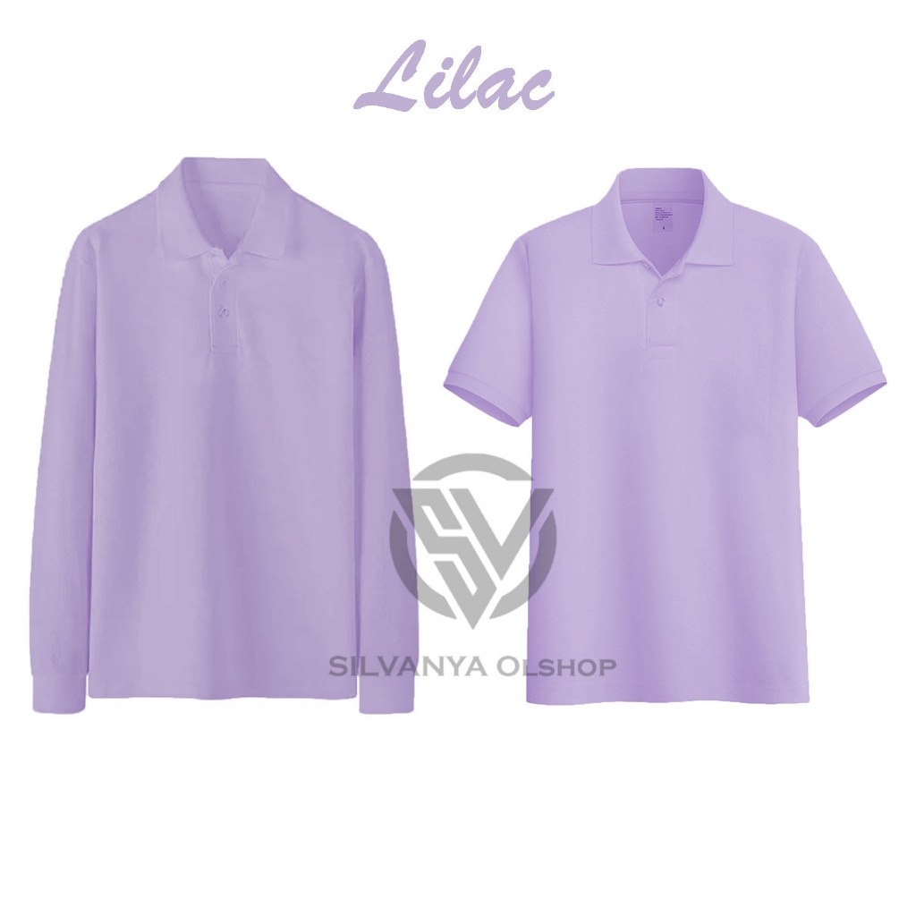 Kaos Kerah Dewasa Polos Warna Lilac | Kaos Kerah Model Lengan Panjang dan Pendek | Kaos Kapel/Couple
