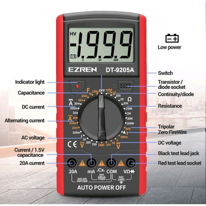 Ezren DT-9205A Multimeter Avometer Multitester Digital DC AC Diode TR