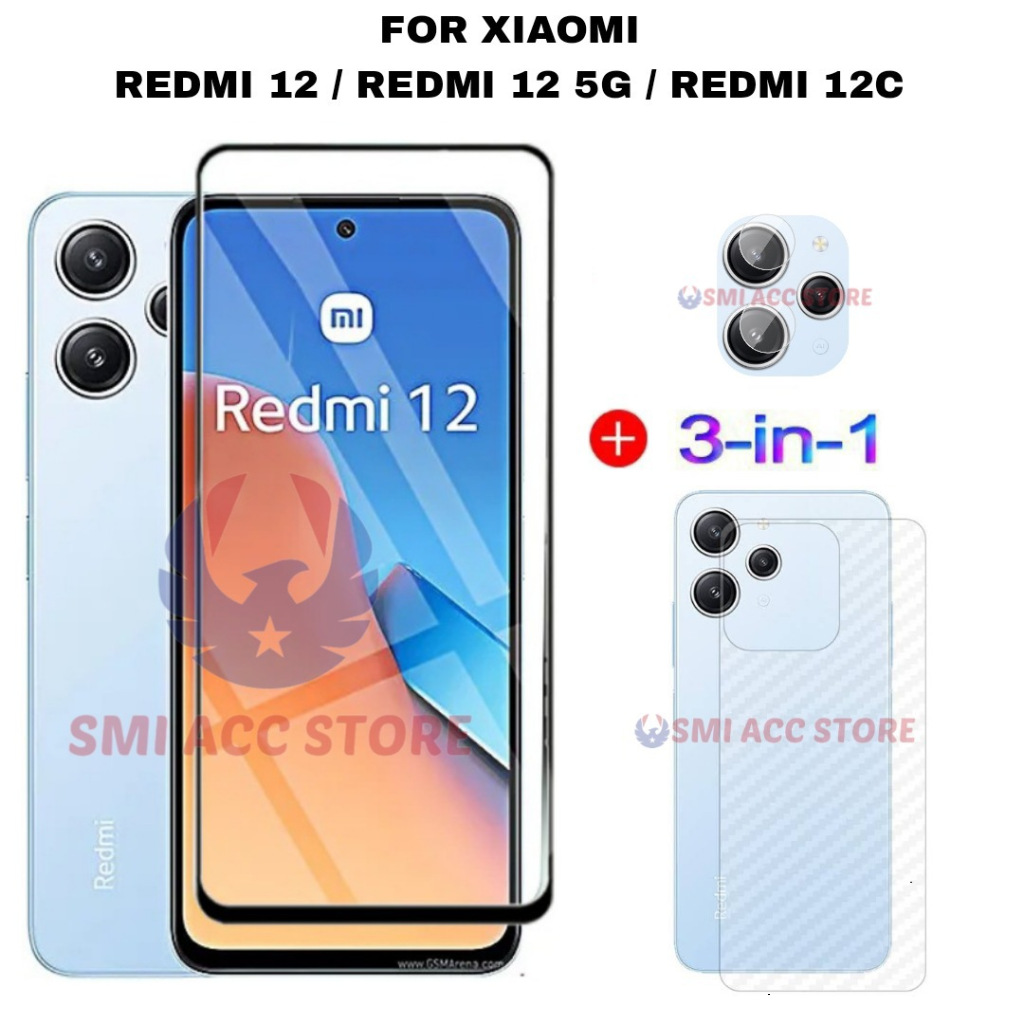 PAKET TG Redmi 12 / Redmi 12 5G / Redmi 12C Tempered Glass 9D Clear Anti Gores Pelindung Layar Depan