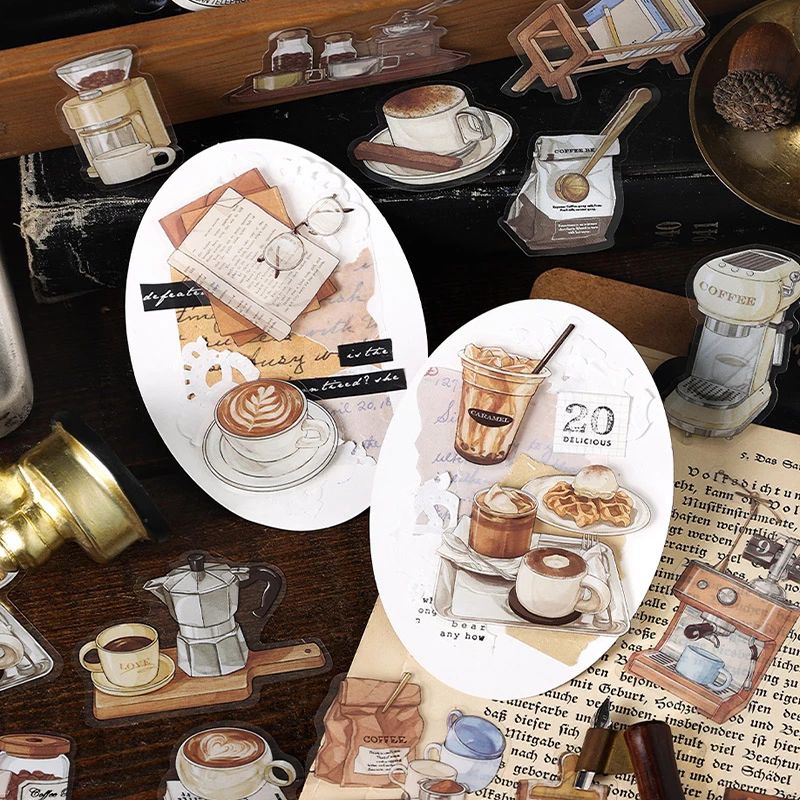 

10pcs stiker transparan waterproof retro vintage coffee jurnal aesthetic [ Ridhl Stuff ]