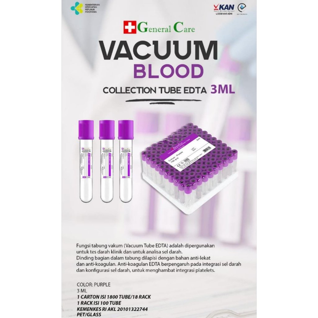 Vaculab EDTA K3 3ml 3cc Glass OneLab OneMed / Tabung Sampel Darah