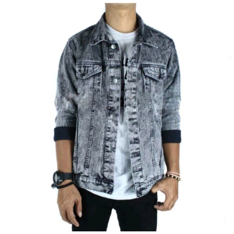 JUMBO XXL XXXL JAKET JEANS PRIA Jaket levis sanwhos abu Jaket Jeans pria wanita UNISEX BISA COD