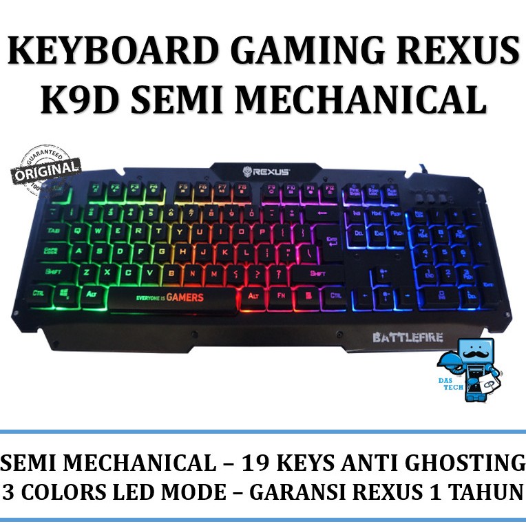 Keyboard Gaming Rexus K9D Semi Mechanical 19Keys Anti Ghost Battlefire