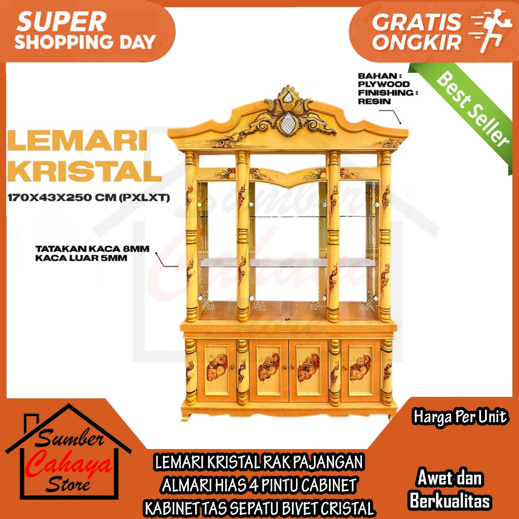 [Instan] LEMARI KRISTAL RAK PAJANGAN ALMARI HIAS 4 PINTU CABINET KABINET TAS SEPATU BIVET CRISTAL MO