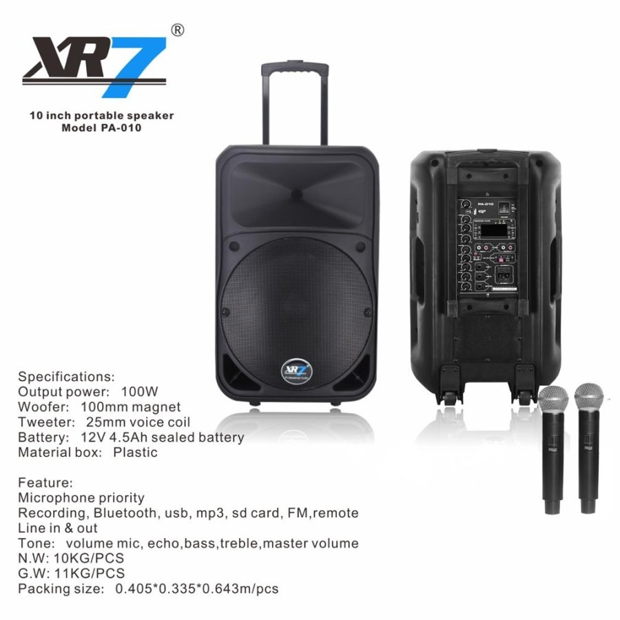 Speaker Portable Amplifier Wireless XR7 PA 010 Original 10 inch