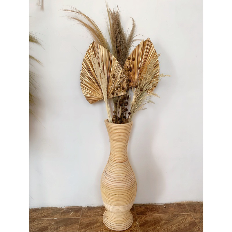 Bunga kering rustic sudut ruangan dan vas 70cm