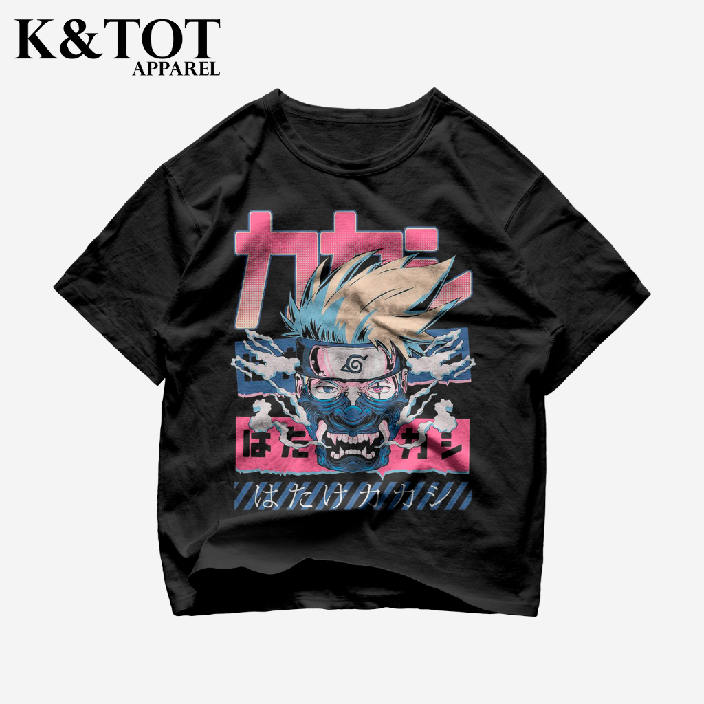 KNTOT - KAOS BAJU KAKASHI ONI MASK NARUTO SHIPPUDEN ANIME | TSHIRT OVERSIZE VINTAGE HITAM BOOTLEG - 