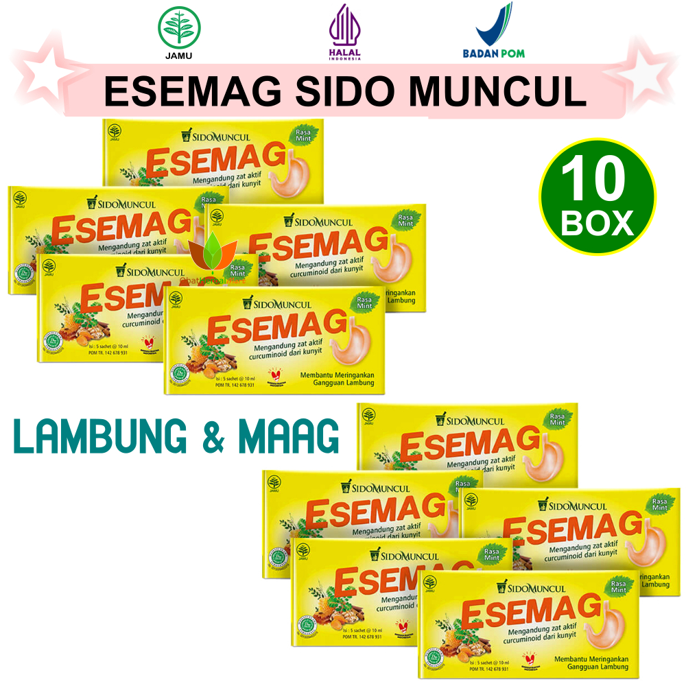 10 BOX ISI 50 SACHET ESEMAG CAIR SIDOMUNCUL, JAMU OBAT HERBAL ASAM LAMBUNG dan SAKIT MAAG MAG GERD K