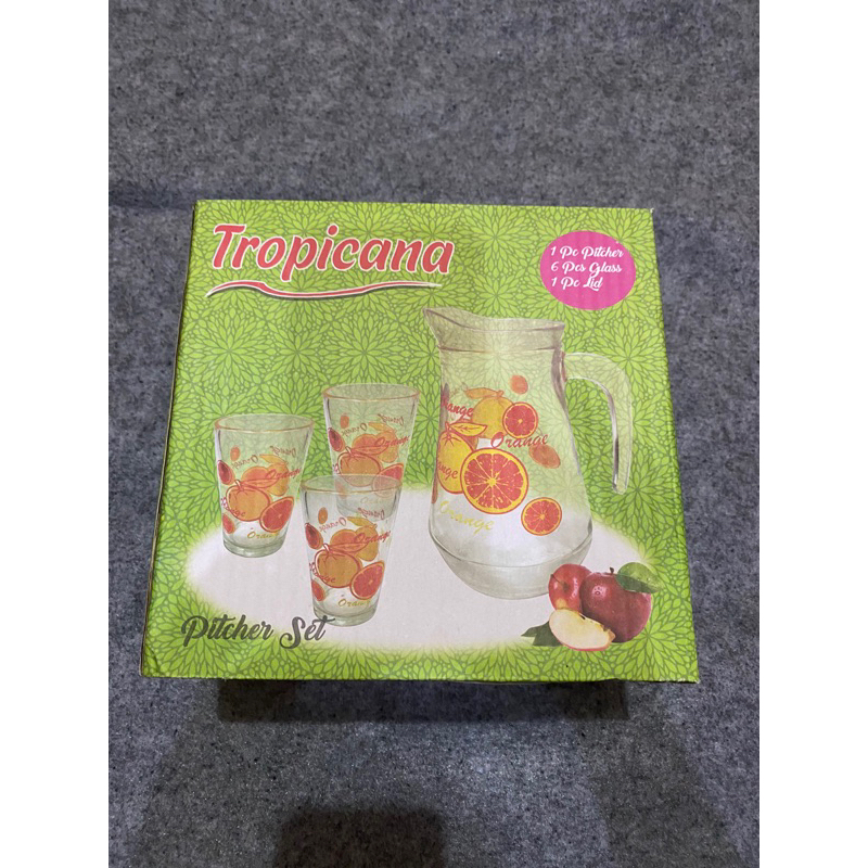 Teko Gelas Juice Set Kaca tropicana Motif strawberry jeruk gelas teko satu set MR2077s