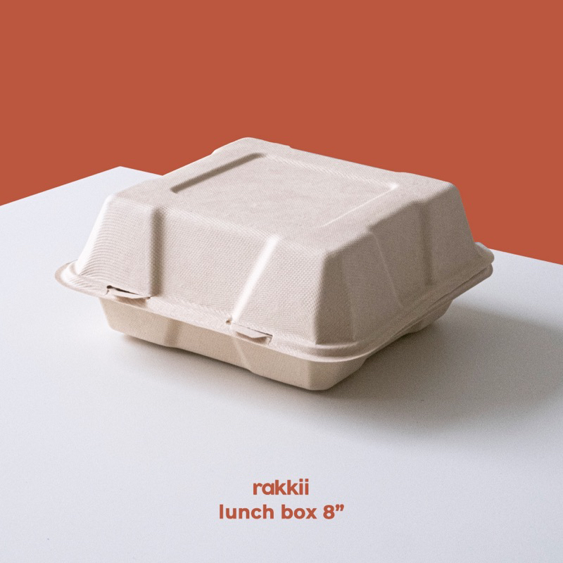 Kotak Makan Lunch box Korea Cake Bento Party Bagasse 22x20 cm Natural 8 Inch 10 pcs
