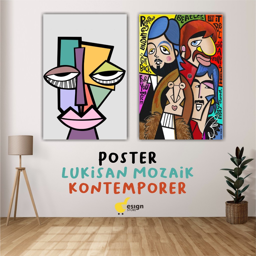 Poster Kayu Hiasan Dinding Lukisan Mozaik Kontemporer