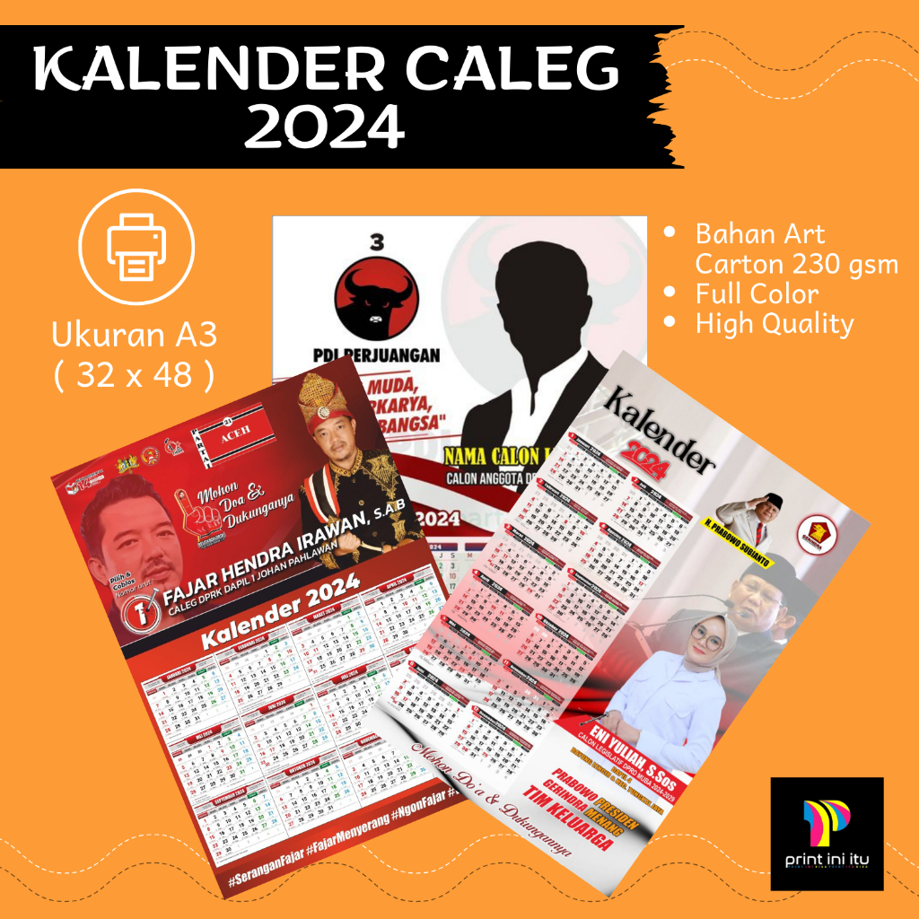 

KALENDER DINDING AC 230 gsm CALEG KALENDER PEMILU 2024 PROMO KALENDER CALEG