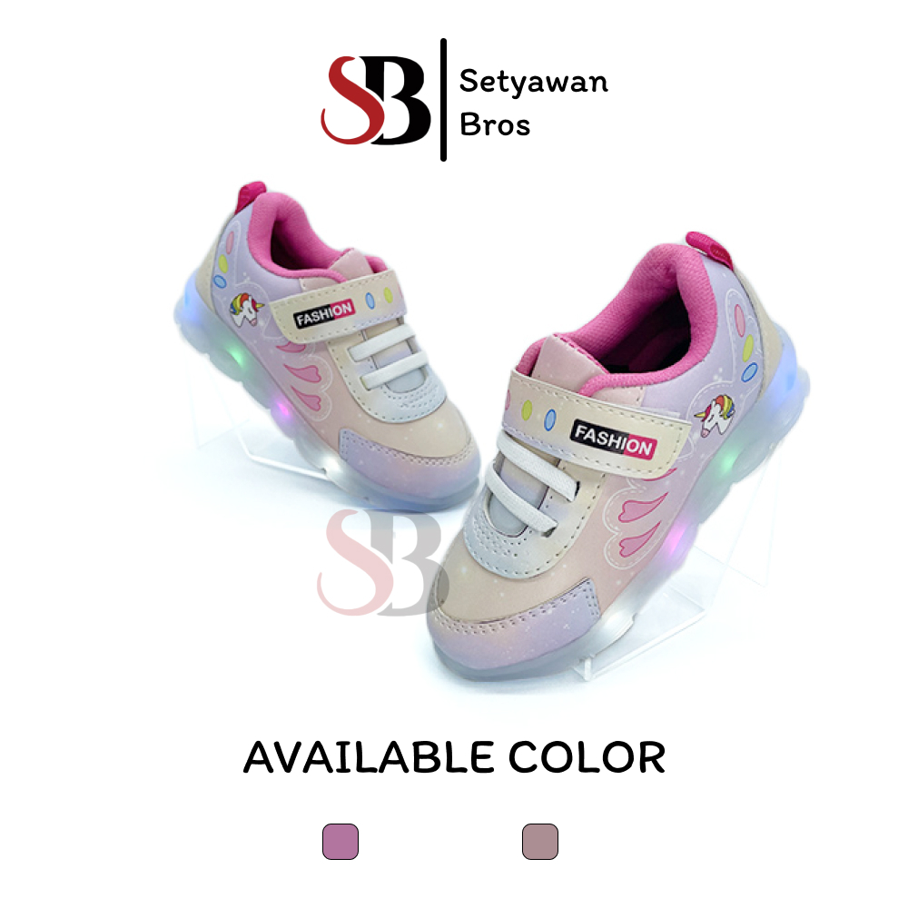 Sepatu Sneakers LED Anak Perempuan Model Terbaru / Sepatu MENYALA UNICORN  Lucu