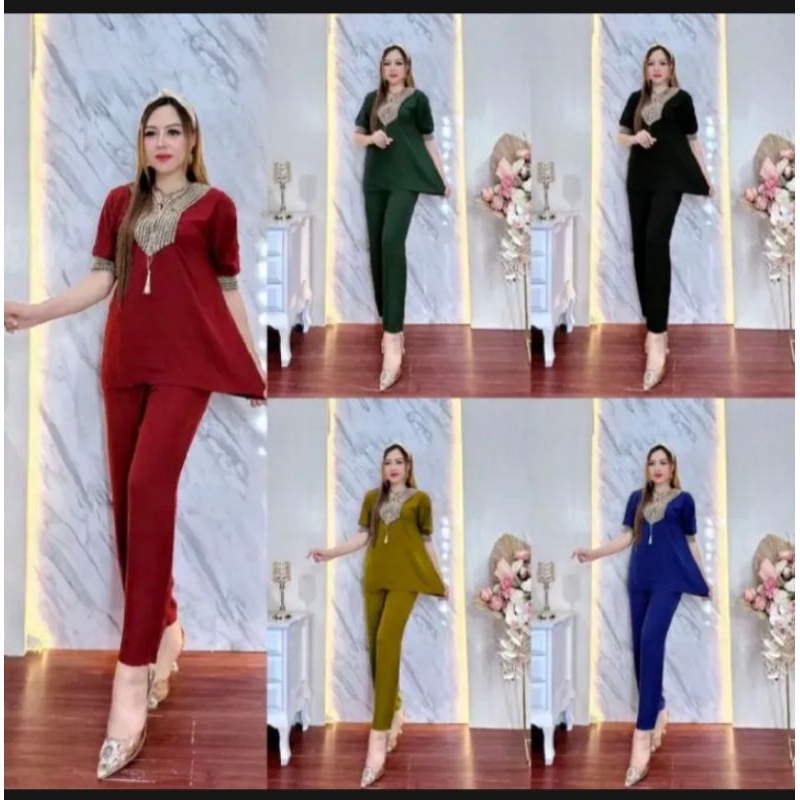 SETELAN WANITA KEKINIAN/ONE SET BAJU DAN CELANA RENDA SULTAN/SETELAN RAYON Terbaru