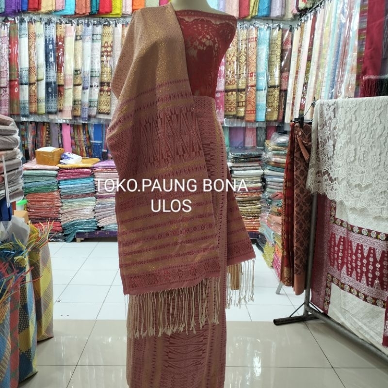 SONGKET TUMTUMAN TAMPA SAMBUNGAN WARNA PINK LIRIS GOLD