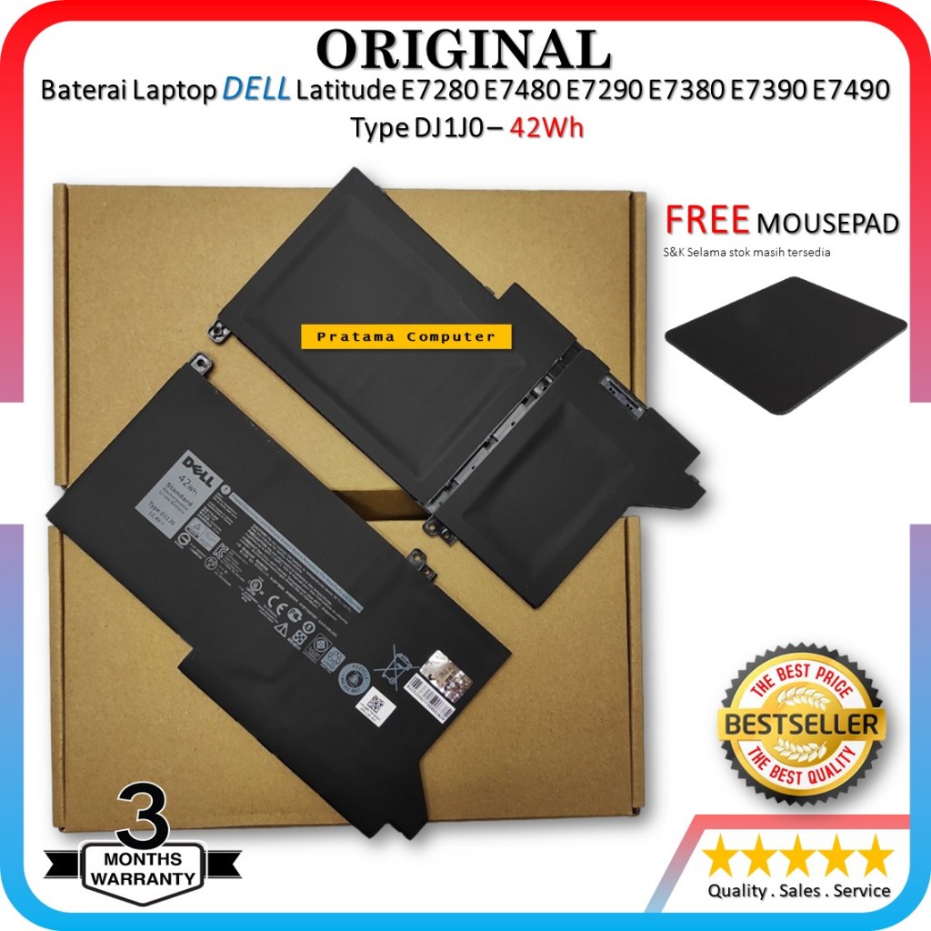 Baterai DELL DJ1J0 42Wh For Latitude E7280 E7480 Series Original