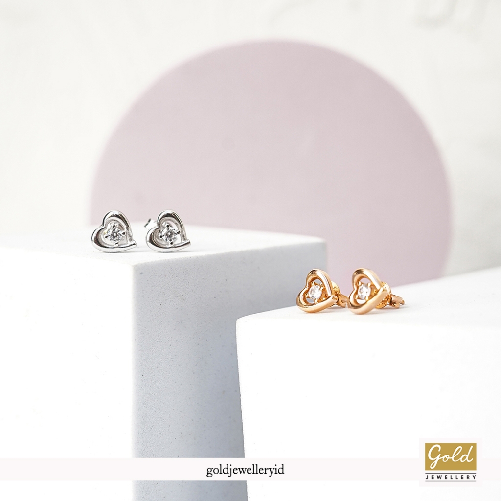 Anting emas putih kadar 750 17k - PA10102300 - model hati heart