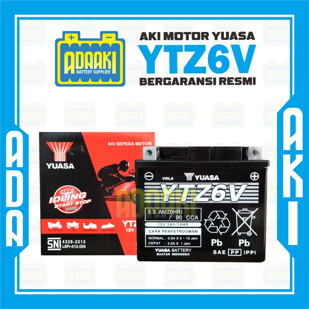 Aki YUASA YTZ6V untuk motor vario 125/150/160, beat ISS, Scoopy ISS, Fino 125 Grande
