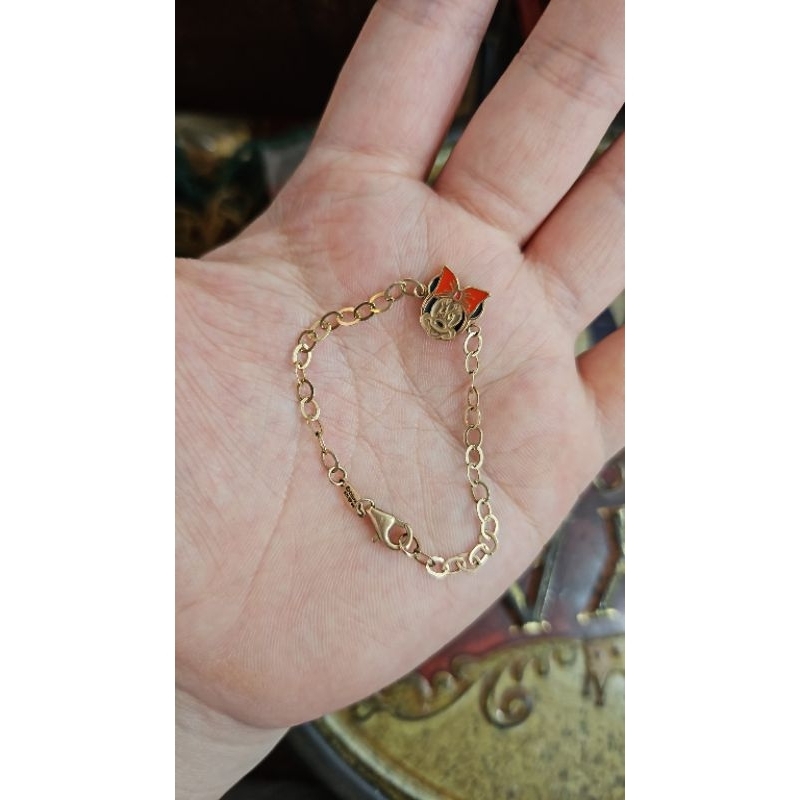Gelang tangan rantai anak karakter mickey mouse lucu emas asli 375