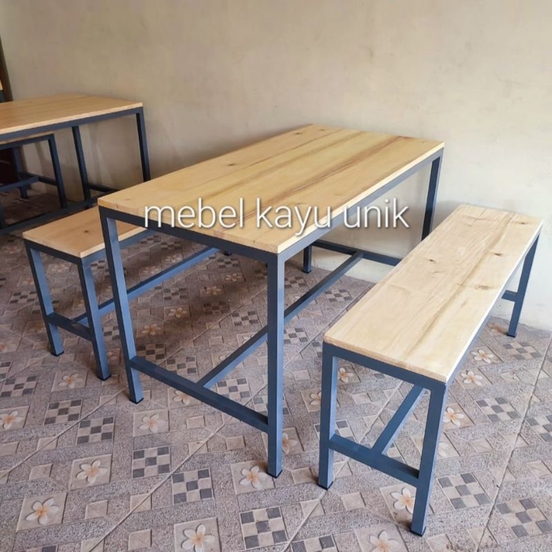 MEJA KURSI PANJANG INDUSTRIAL, MEJA CAFE, WARUNG, RANGKA BESI
