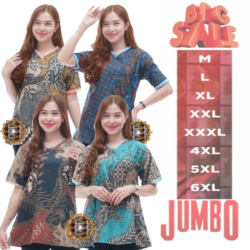 Atasan Blouse Batik Wanita Lengan Pendek M L XL XXL 3XL 4XL 5XL 6XL