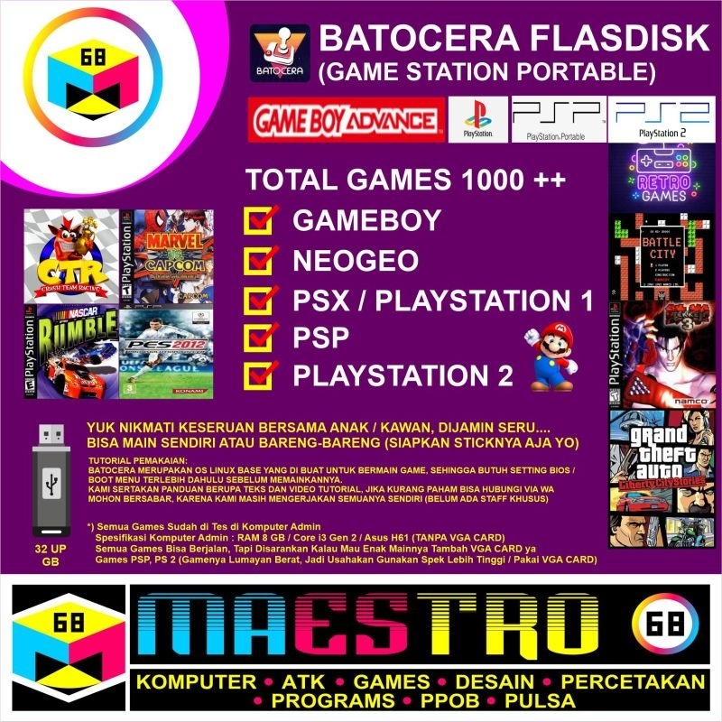 1000 GAMES KONSOL++ BATOCERA FLASDISK