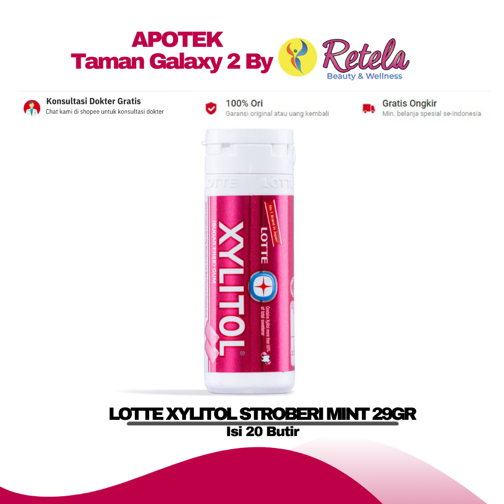 

LOTTE XYLITOL STRAWBERRY MINT 29GR ISI 20 BUTIR