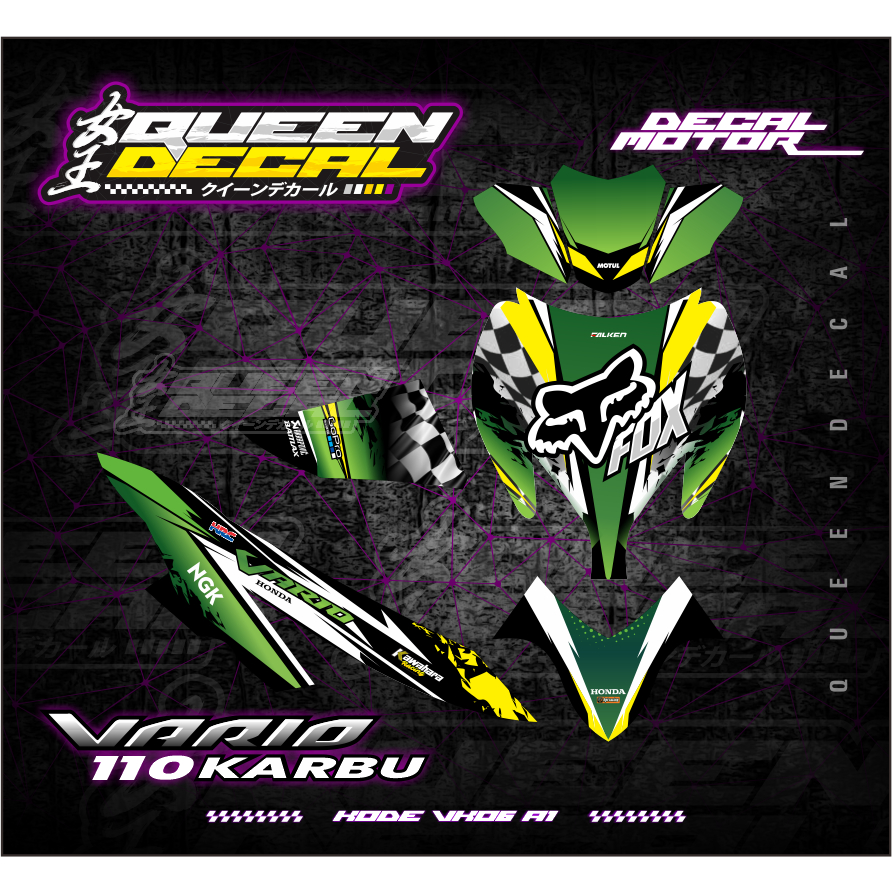 Stiker Motor Honda Vario 110 OLD KARBU 2006 Hijau Fox - VK