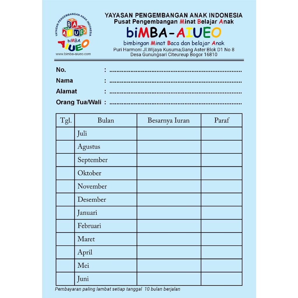 

Kartu Bayaran, Kartu Iuran Kartu SPP