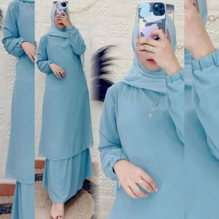 Gamis Polos Malaysia Bahan Ceruty Premium | Baju Lebaran Mewah Anak Remaja | Gamis Trendy Paling Pop