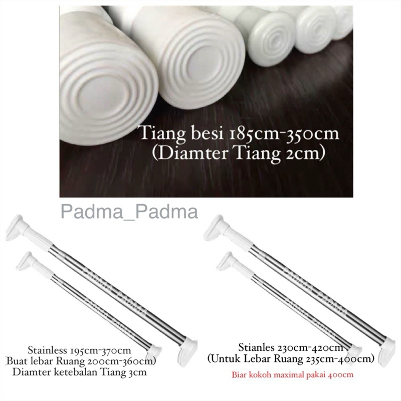 TIANG FLEKSIBEL GORDEN 185CM -350CM,Stainlist190cm-370cm,Stainles 230cm-420cm