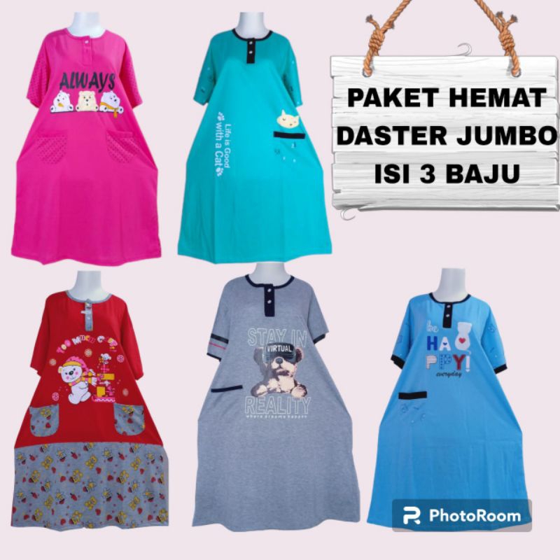 DASTER JUMBO KAOS PAKET HEMAT ISI 3 BAJU BABYDOLLMURAHSOLO